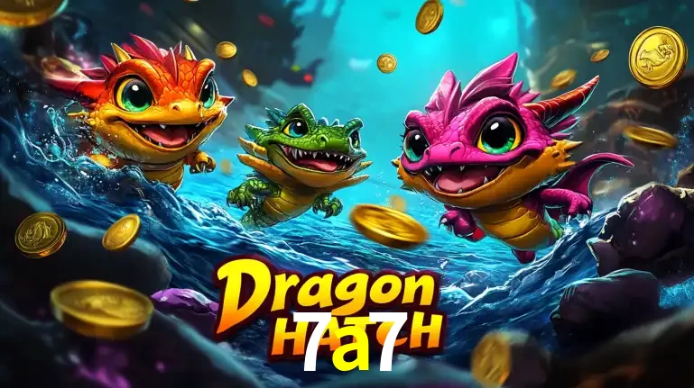 Arte promocional do jogo Dragon Hatch com três adoráveis dragões bebês nadando entre moedas de ouro, um dos slots mais divertidos para jogar no cassino 7a7.