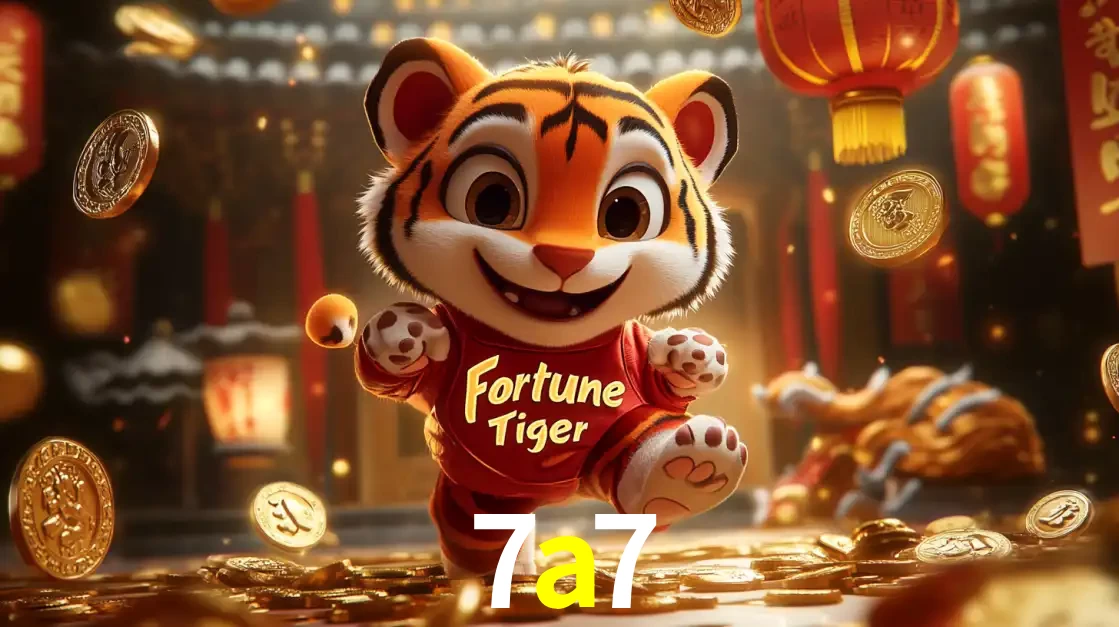O alegre personagem do Fortune Tiger correndo sobre um caminho de moedas de ouro, simbolizando os grandes prêmios e a diversão do popular jogo de slot do 7a7.