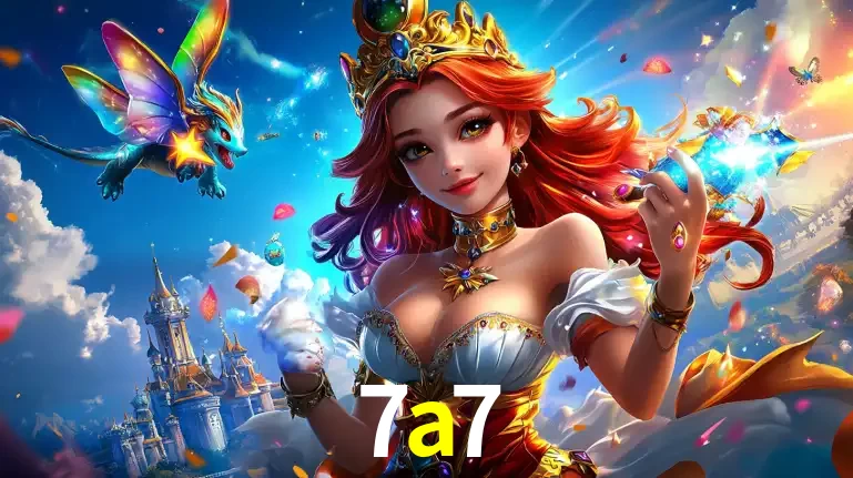A princesa de um reino de fantasia mágico, com seu pequeno dragão, apresentando um mundo de prêmios encantados nos jogos de caça-níqueis do cassino 7a7.